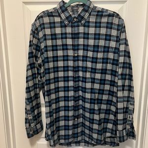 Relaxed Fit Eddie Bauer Plaid Flannel. Blue and white, size Medium.